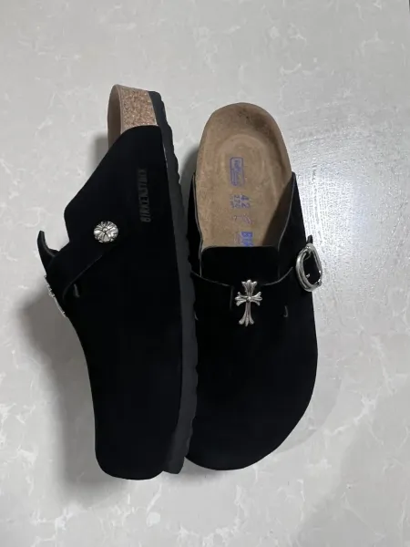 Chrome Hearts x Birkenstock Boston Clog Tan Suede Shoes Slippers - 2