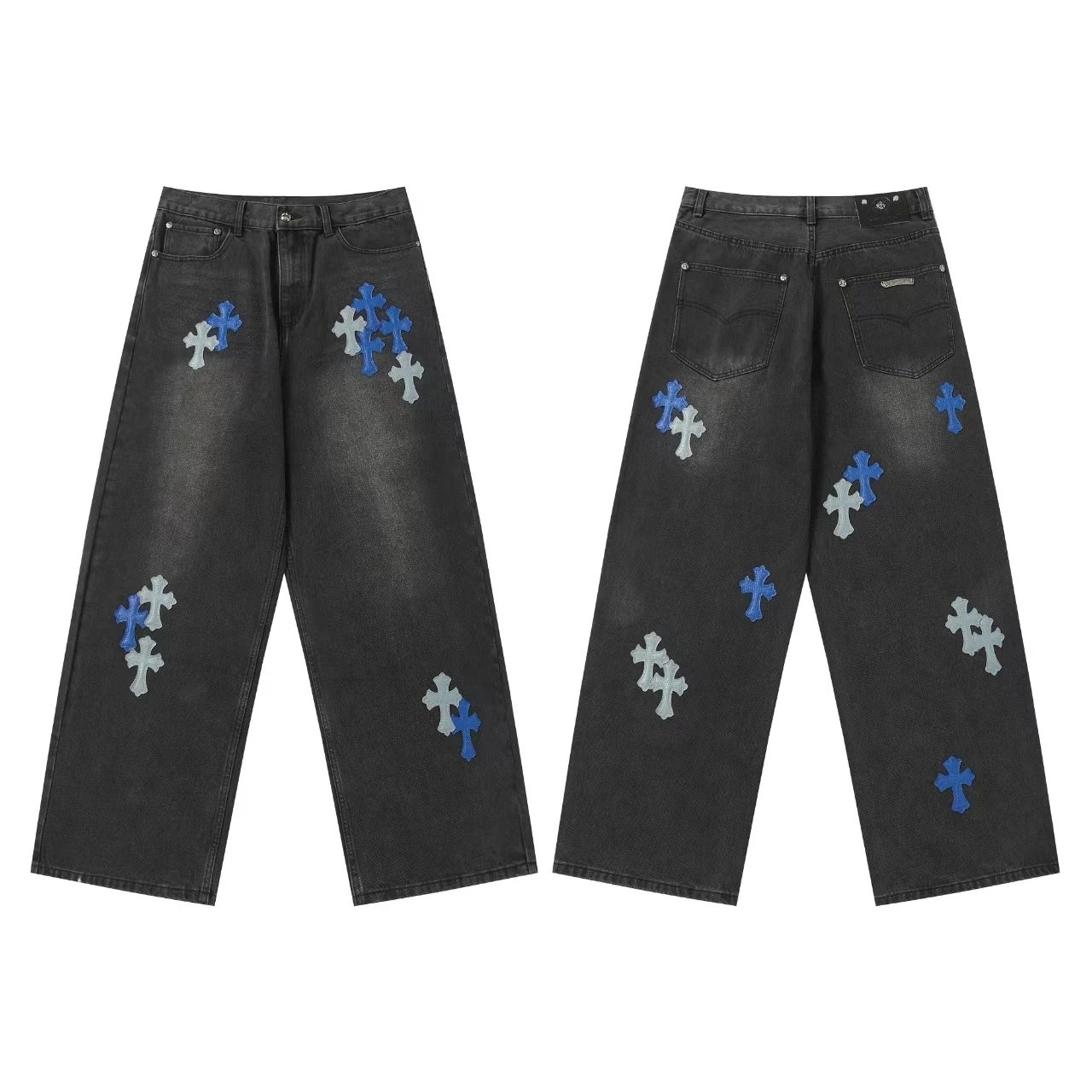 High Quality Cross Water-Washed Relaxed Jeans photo 8