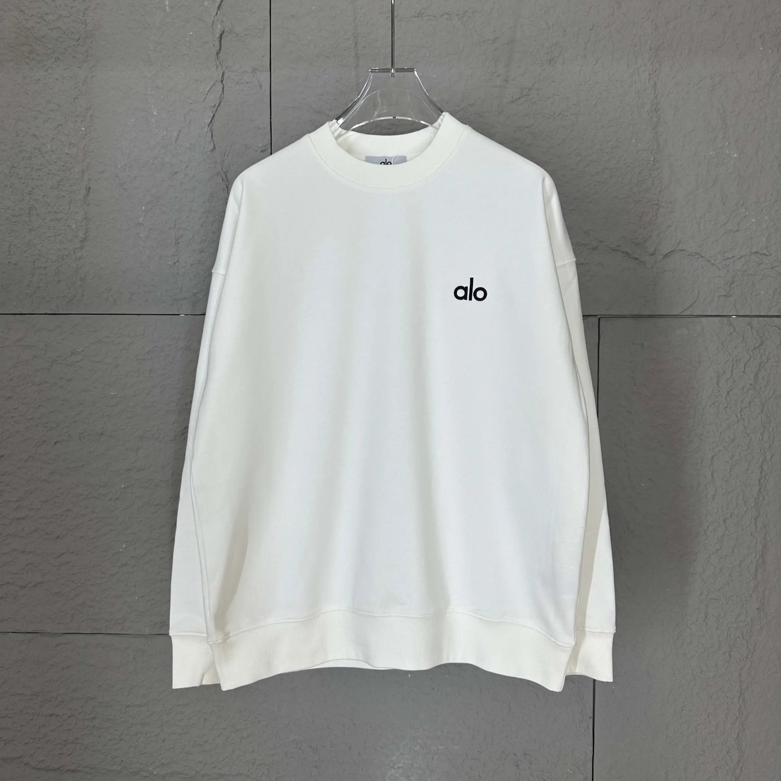 Alo Essential Logo Crewneck White Sweatshirt Hoodie - 1