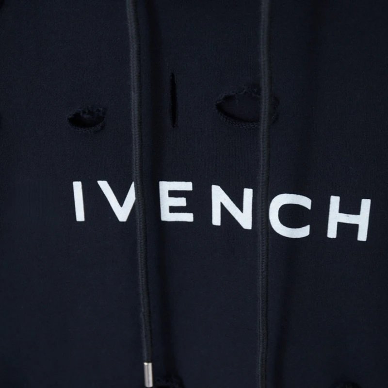 Givenchy Distressed Logo Hoodie Black - 7