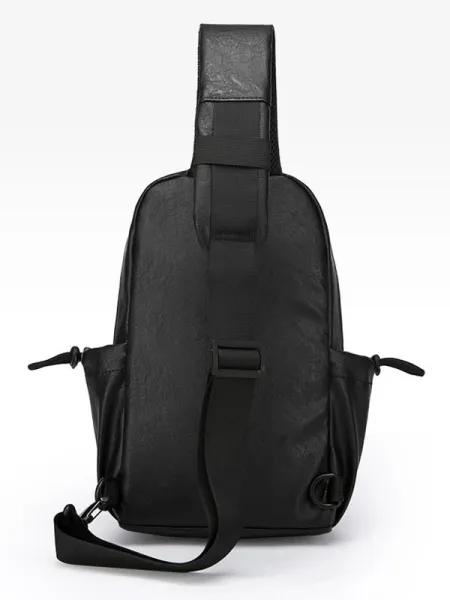 Design Skull Crossbones Leather Backpack Black - 5