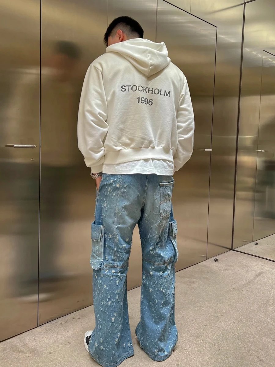 Design Stockholm 1997 Pink Oversized Hoodie with Distressed Denim Jeans Hoodie - 3