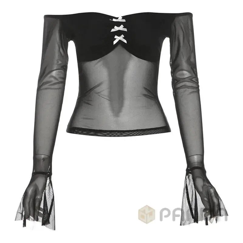 Design Off-Shoulder Ruched Sleeve Crop Top Black - 14