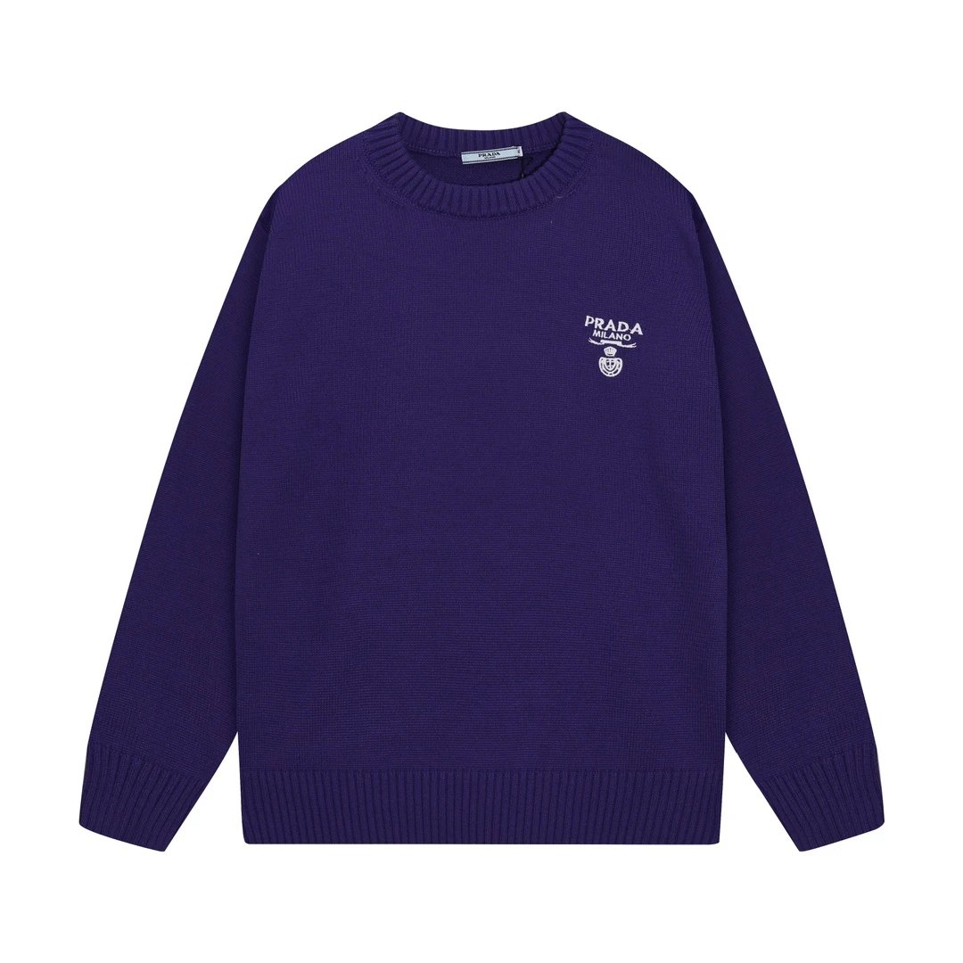 Prada Logo Knit Sweater Beige with Burgundy Trim - 4
