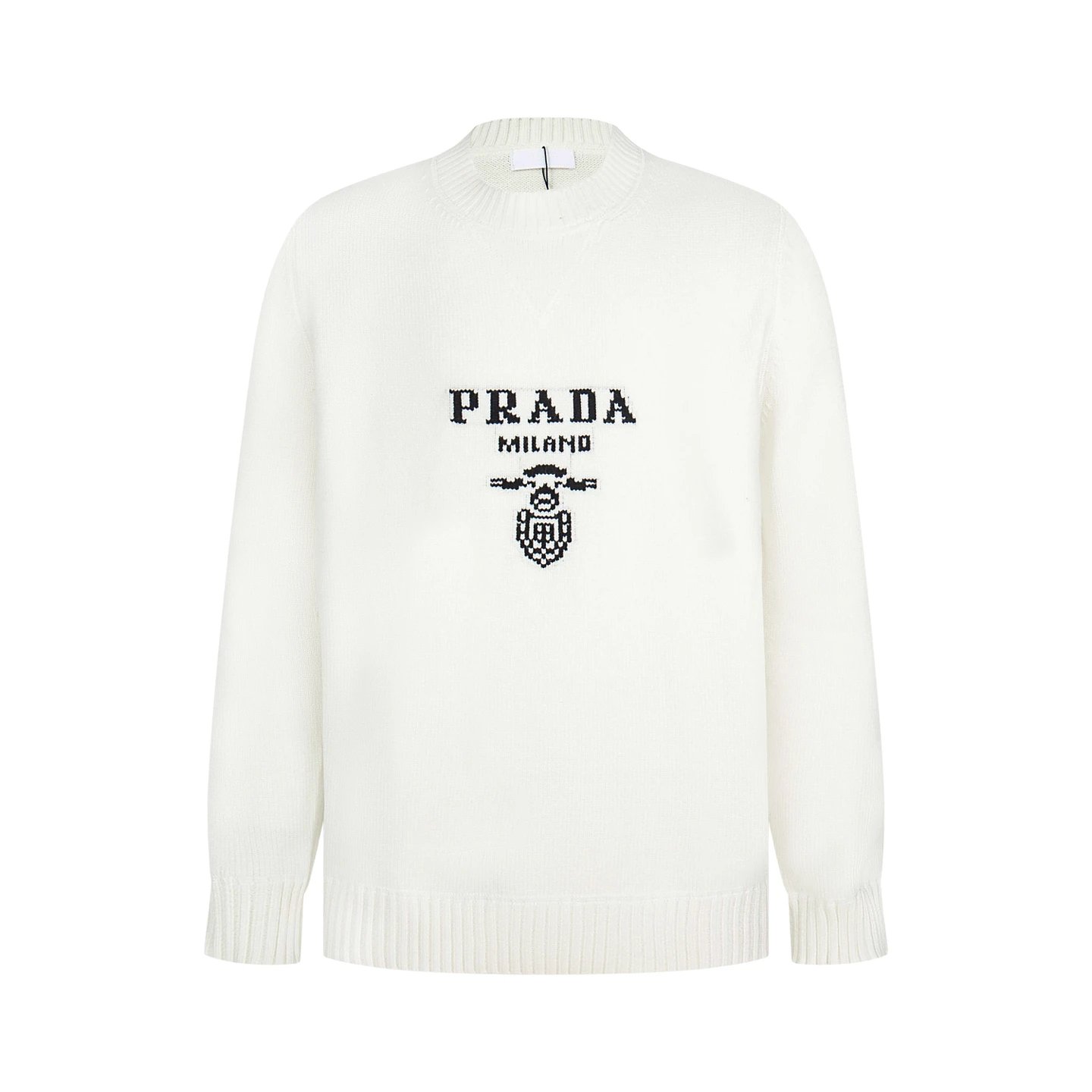 Prada Logo Knit Sweater Beige with Burgundy Trim - 10
