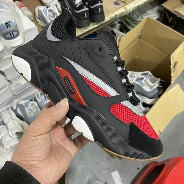 Design Chunky Sneaker Black Red Silver Mesh Sneakers - 1