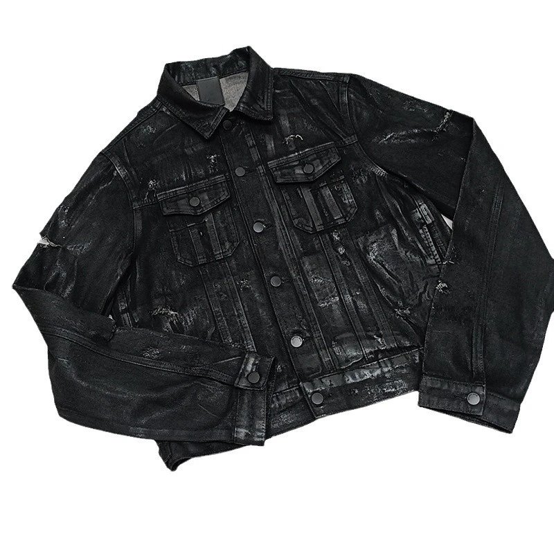 Design Distressed Black Denim Jacket - 5