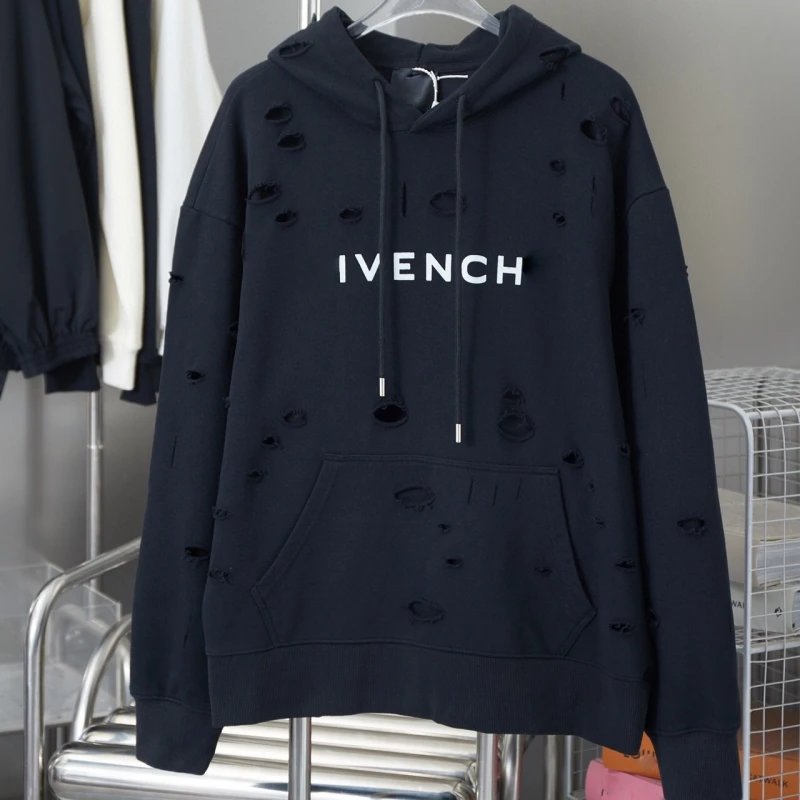 Givenchy Distressed Logo Hoodie Black - 2