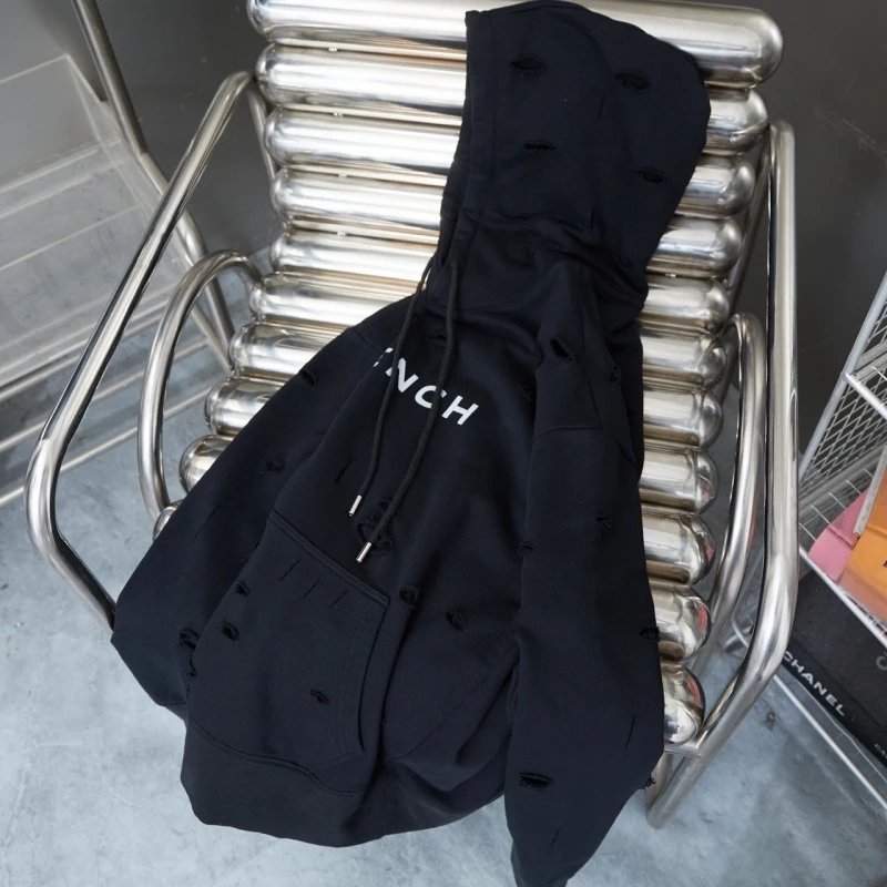 Givenchy Distressed Logo Hoodie Black - 10