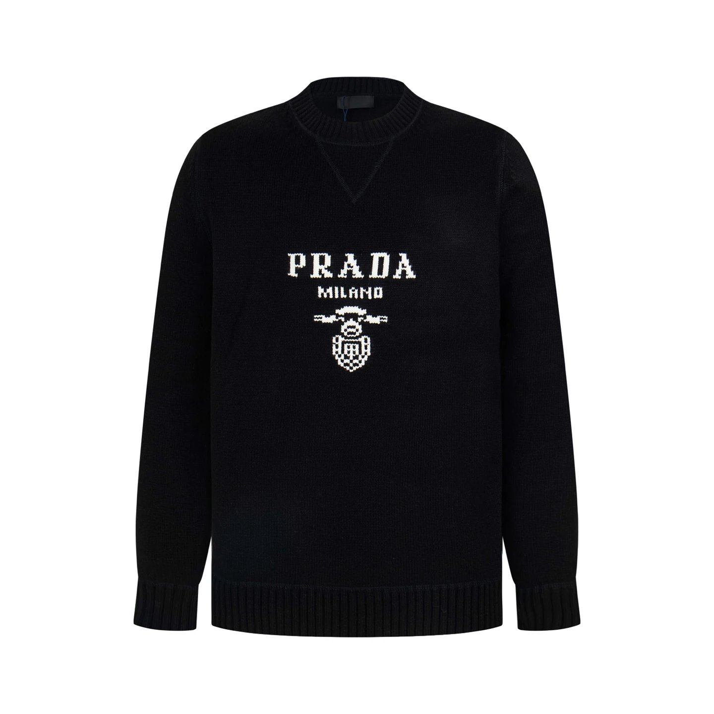 Prada Logo Knit Sweater Beige with Burgundy Trim - 11