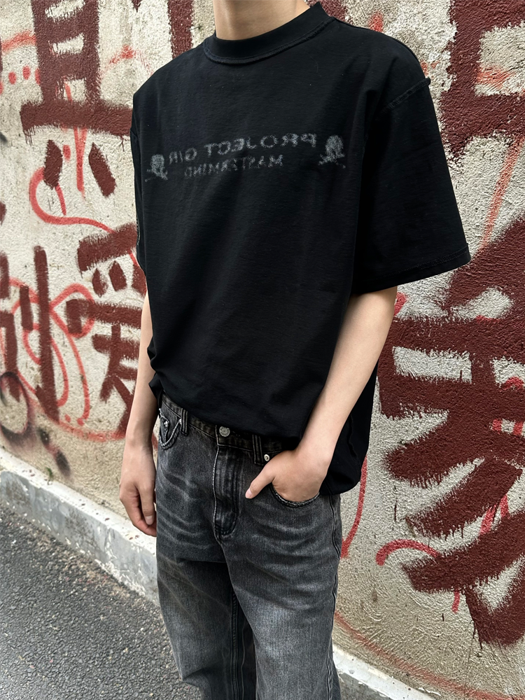 Design Project G / R Mastermind Black Oversized T-Shirt with Ribbed Sleeve Layer T-Shirts - 5