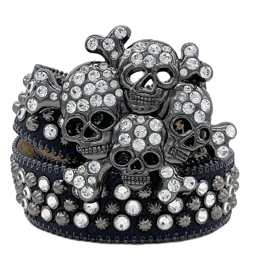 New Ghost Head Punk Style, Rhinestone Belt
