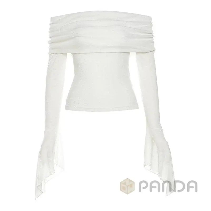 Design Off-Shoulder Ruched Sleeve Crop Top Black - 10