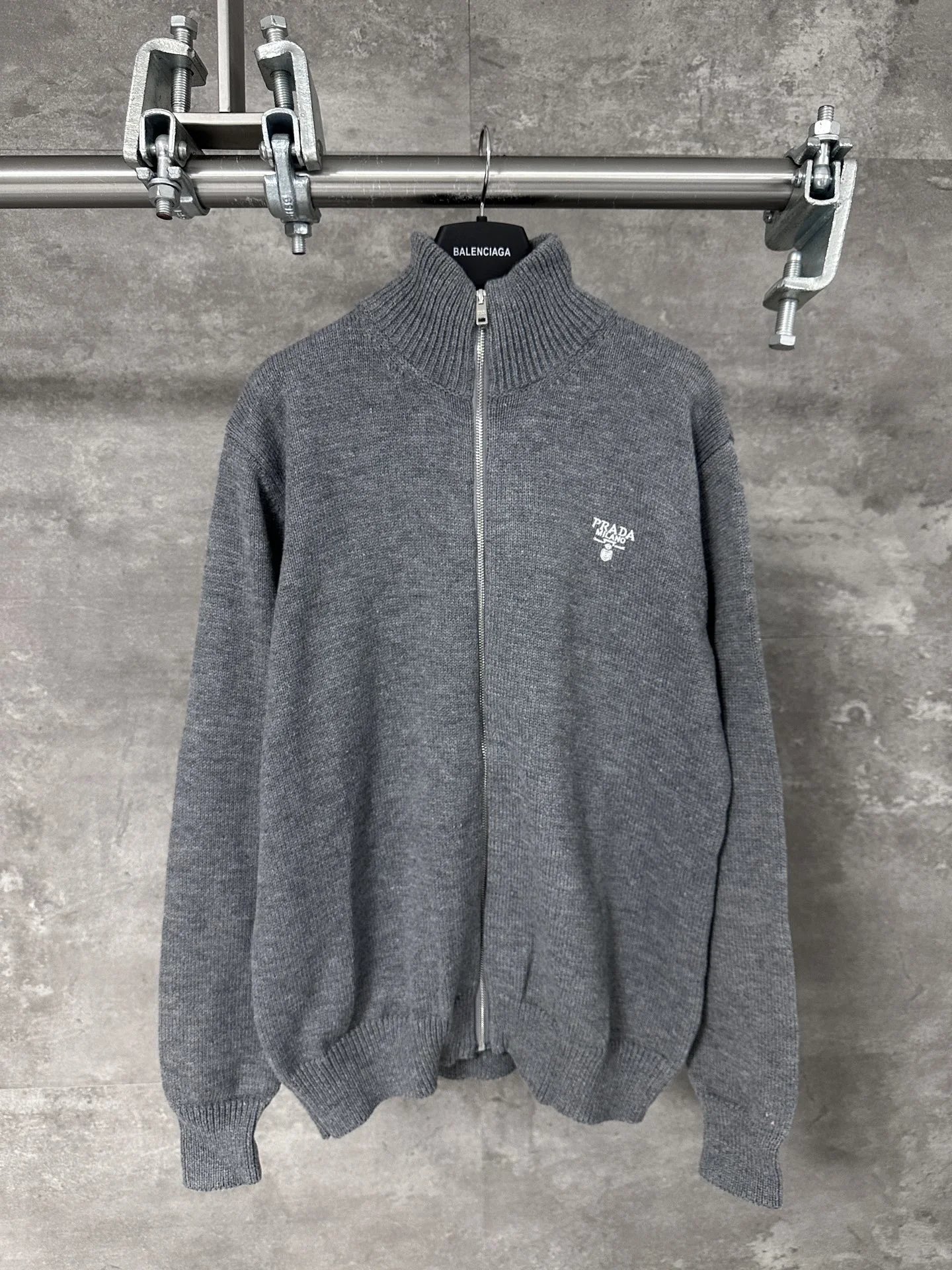 Prada Logo Knit Sweater Beige with Burgundy Trim - 5