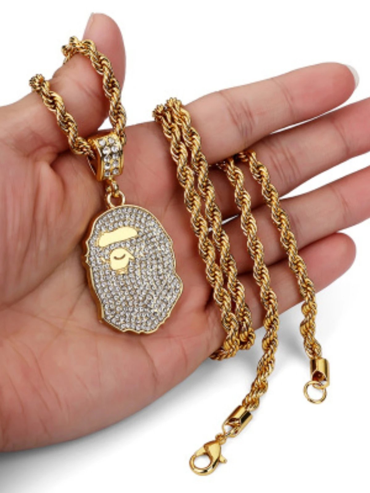Hip Hop Chain Chris Brown Same Style Hand-Encrusted Ape Head Pendant Hip-Hop Necklace Accessory