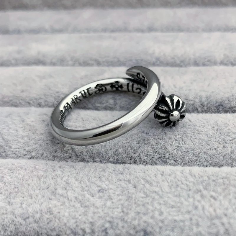 Chrome Hearts Open Ring with Floral Knob in Silver Jewelry - 1