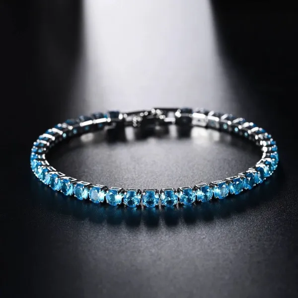 Design Tennis Bracelet Blue Topaz Cubic Zirconia Silver-Tone Bracelet Jewelry - 1