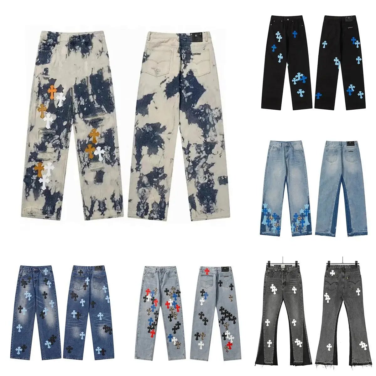 Chrome Hearts Cross-Embellished Straight-Leg Jeans Blue product detail 2 in Litbuy spreadsheet finds