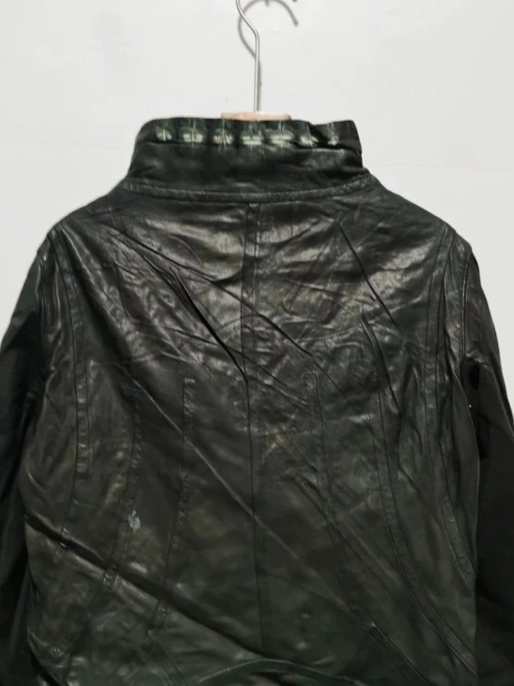 Design Asymmetrical Zip Leather Jacket Black - 3
