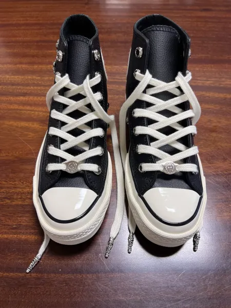 Chrome Hearts x Converse Chuck Taylor All Star High Black Cross Embroidered Leather Sneakers - 3