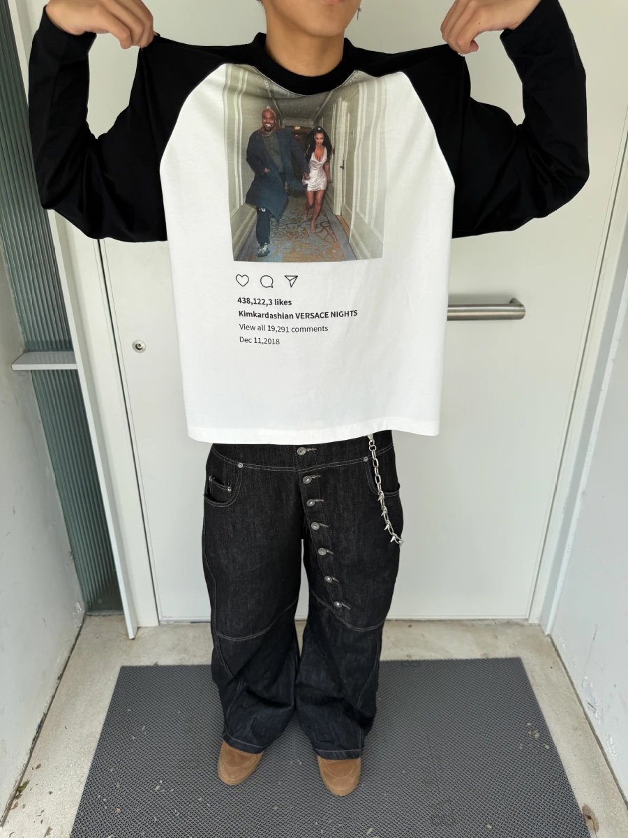 [Original] RAINMAKE | "KIMYE" KANYE Shoulder Long Sleeve T-Shirt Retro Vibe Ins