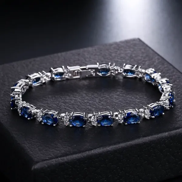 Design Sapphire and Diamond Tennis Bracelet Blue Silver Jewelry - 1