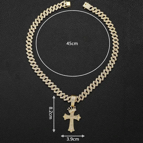 Design Cuban Link Chain Necklace with Iced Cross Pendant Gold Jewelry - 1