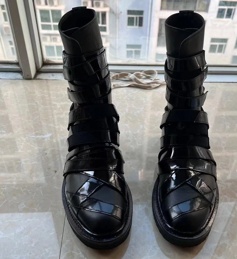 Design Gladiatorial Strap Boots Black Ankle Boots - 7
