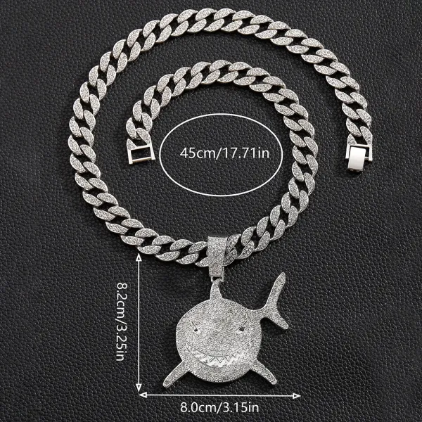 Design Shark Pendant Cuban Link Chain Necklace Silver Jewelry - 1