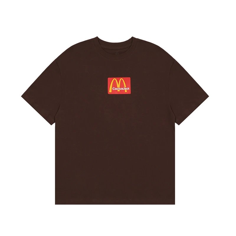 Travis Scott Cactus Jack Trendy Letter-Print Foam-Fries Short-Sleeve T-Shirt with Chest Logo