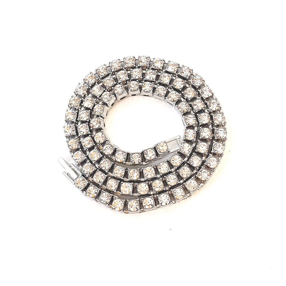 Design Iced Out Tennis Chain Necklace Silver Jewelry