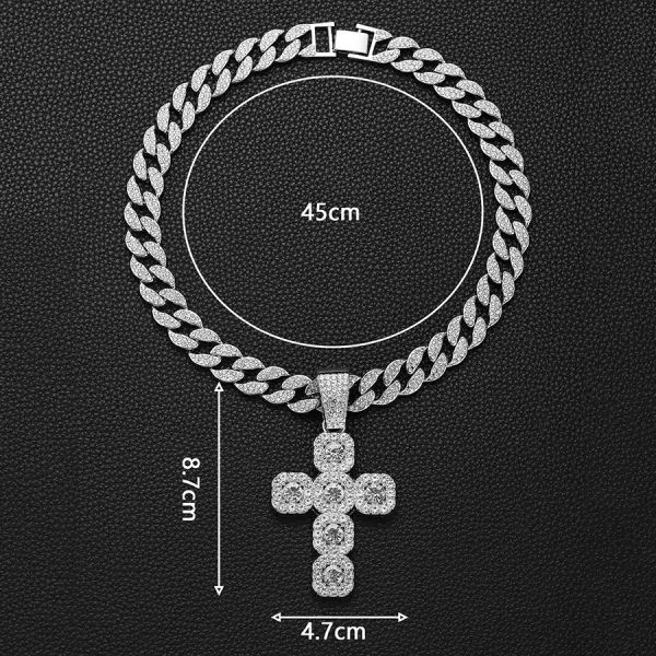 Design Cubic Zirconia Cross Pendant Miami Cuban Chain Necklace Silver Jewelry - 1