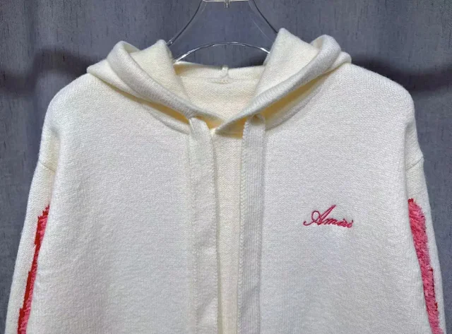 Amiri Knitwear Hooded knit sweater with textured sleeve motifs and kangaroo pocket product detail image 3
