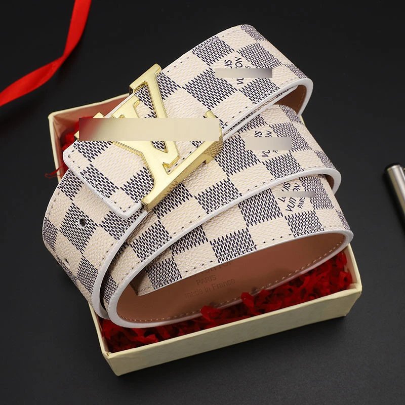 White grid+gold buckle