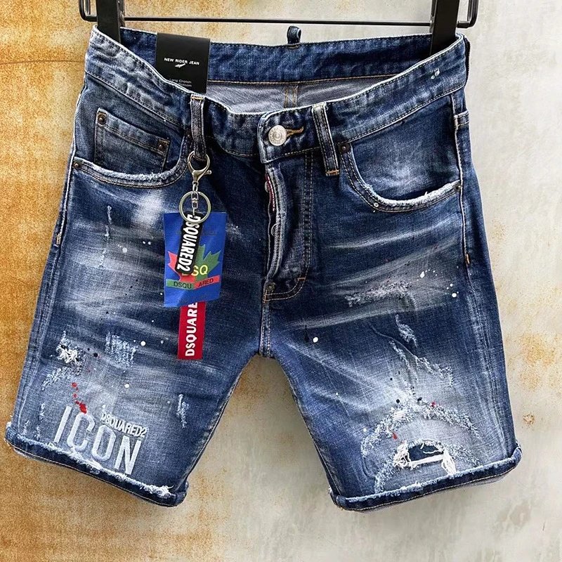 Dsquared2 Paint-Splatter Zip-Front Denim Shorts Blue - 5
