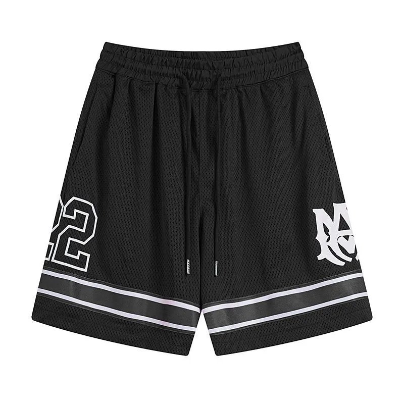 Black Mesh Basketball Shorts with White and Grey Stripes