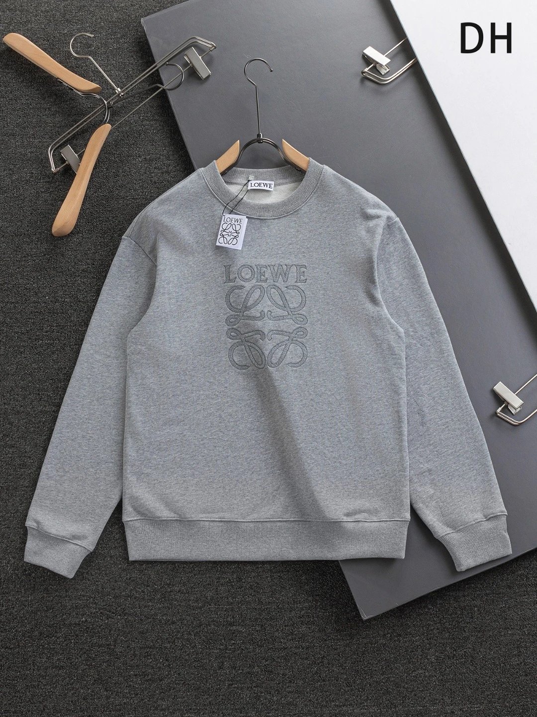 Loewe Anagram Embroidered Sweatshirt Gray Hoodie - 1