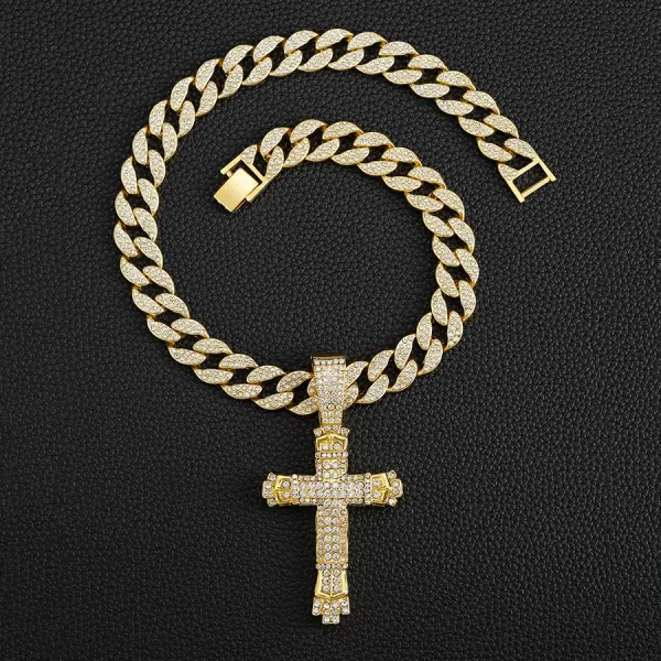 Design Cuban Link Chain with Iced Out Cross Pendant Gold Jewelry - 1
