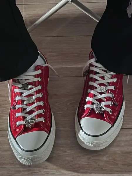 Converse Chuck Taylor All Star 70 Red Canvas Sneakers with Chrome Hearts Lace Locks - 1