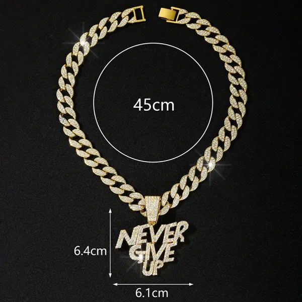 Design 'Never Give Up' Iced Out Cuban Link Necklace Gold Jewelry - 1