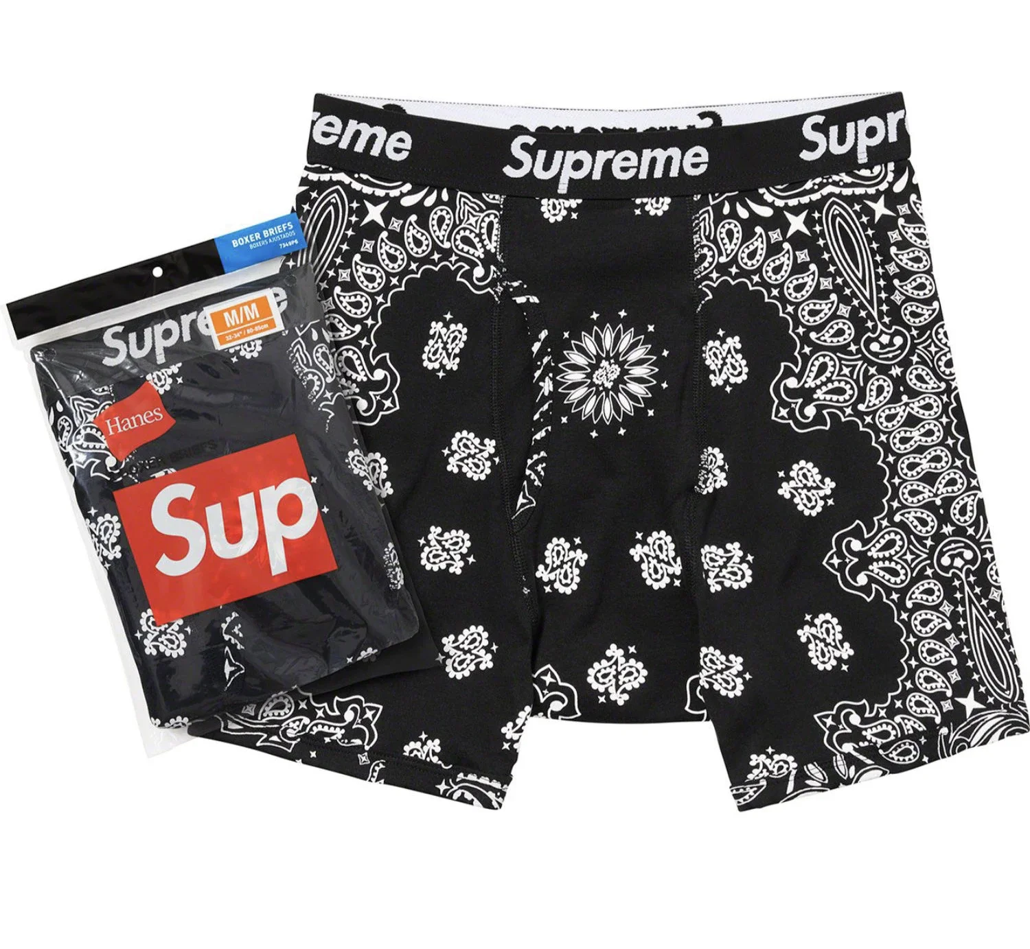 Supreme × Hanes Collaboration Men's Boxer Briefs (Paisley Print)