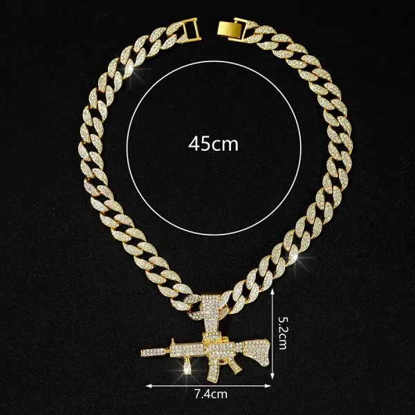 Design Gun Pendant Cubic Zirconia Miami Cuban Chain Necklace Gold Jewelry - 1