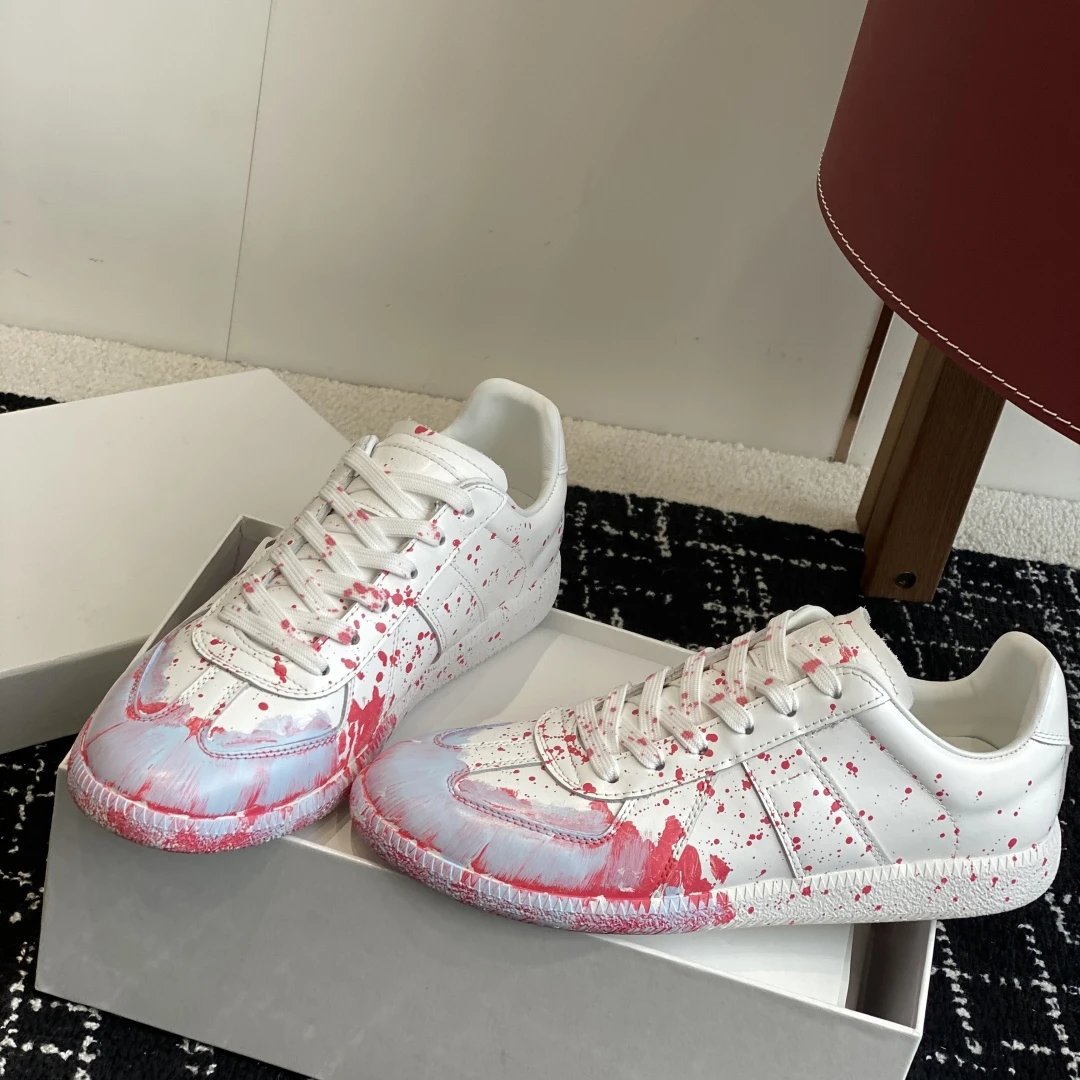 Leather Ink Splatter White Red