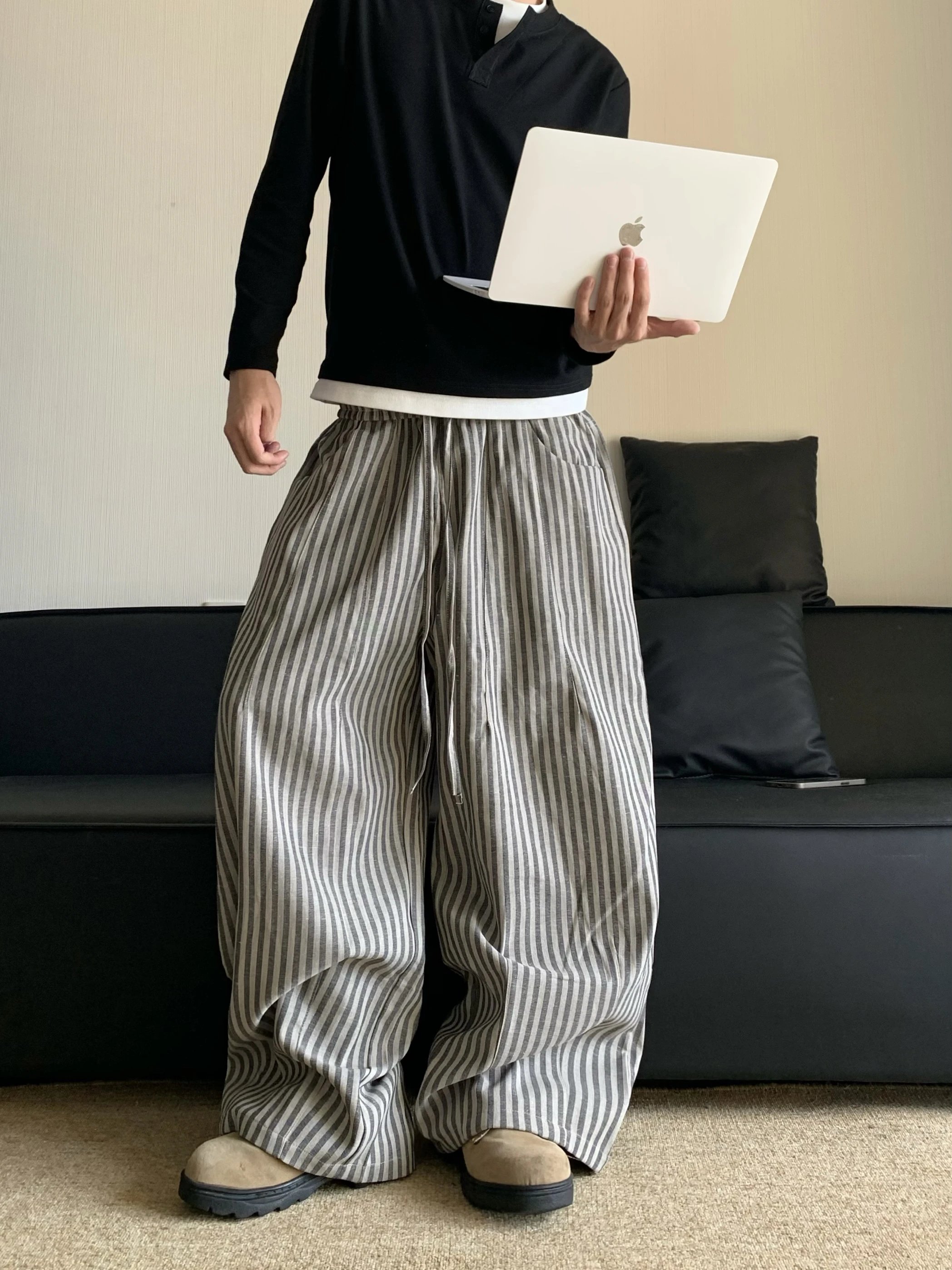 Cabbage Coke Relaxed Feeling Loose Vertical Striped Casual 5