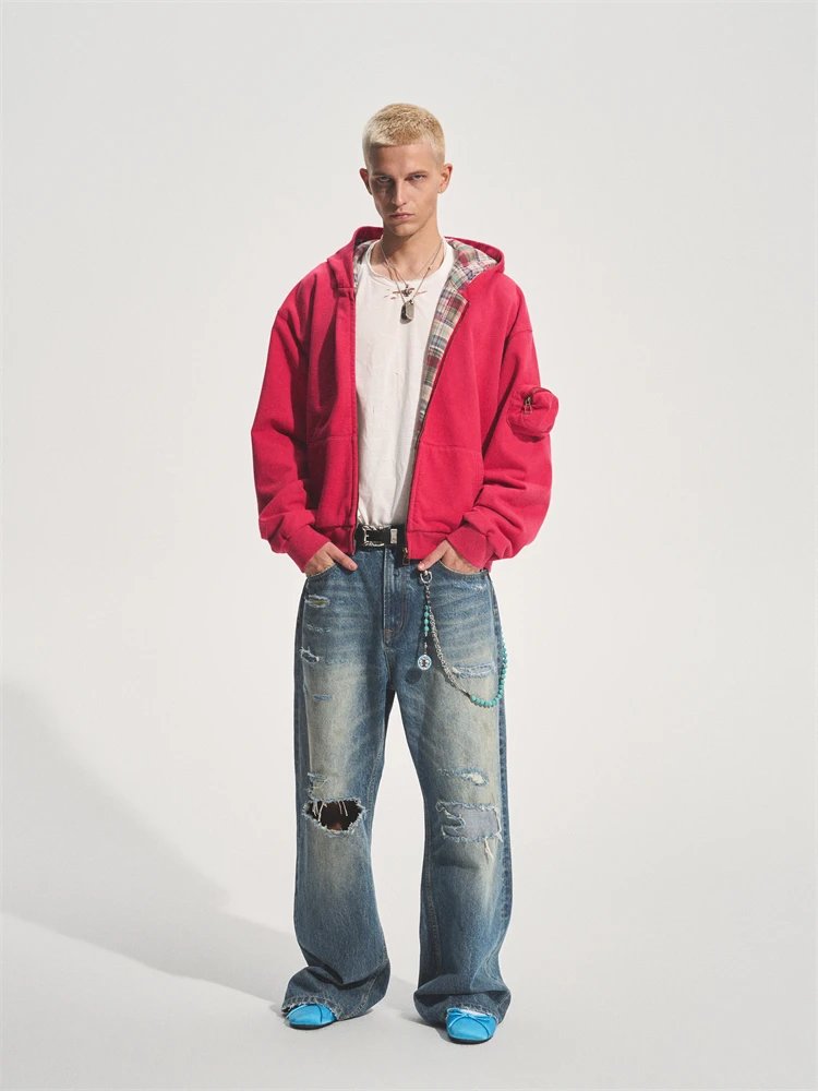 Bastard Thrasher Hoodie Gingham Lining Washed Pink