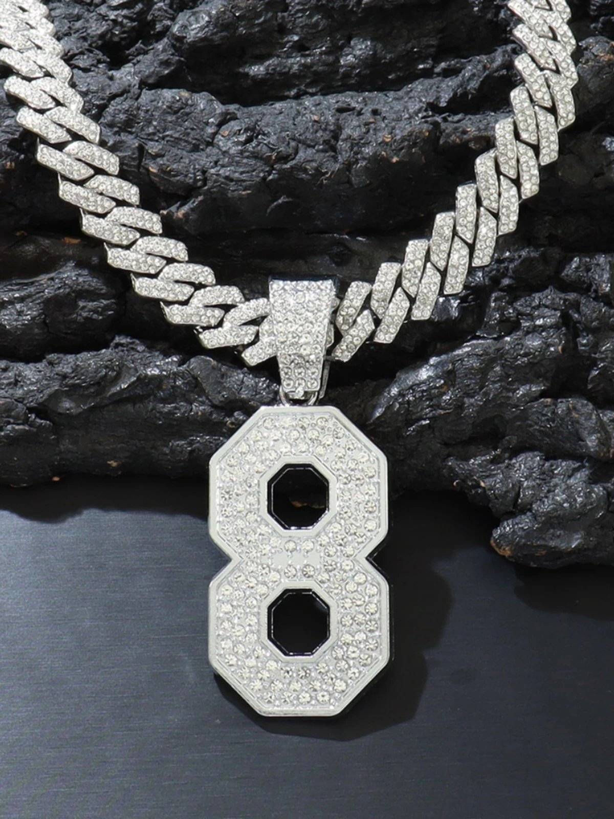European and American Hip Hop Full Diamond Digital Diamond Pendant Necklace Thickening Men's Hip Hop Clavicle Chain Diamond Cuban Chain Trendy Me