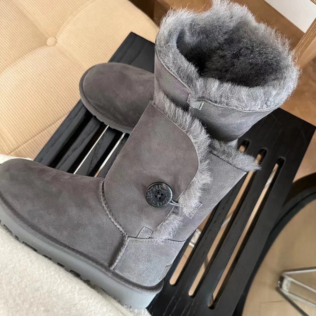 UGG Bailey Button Black Suede Shearling-Lined Ankle Boots - 7