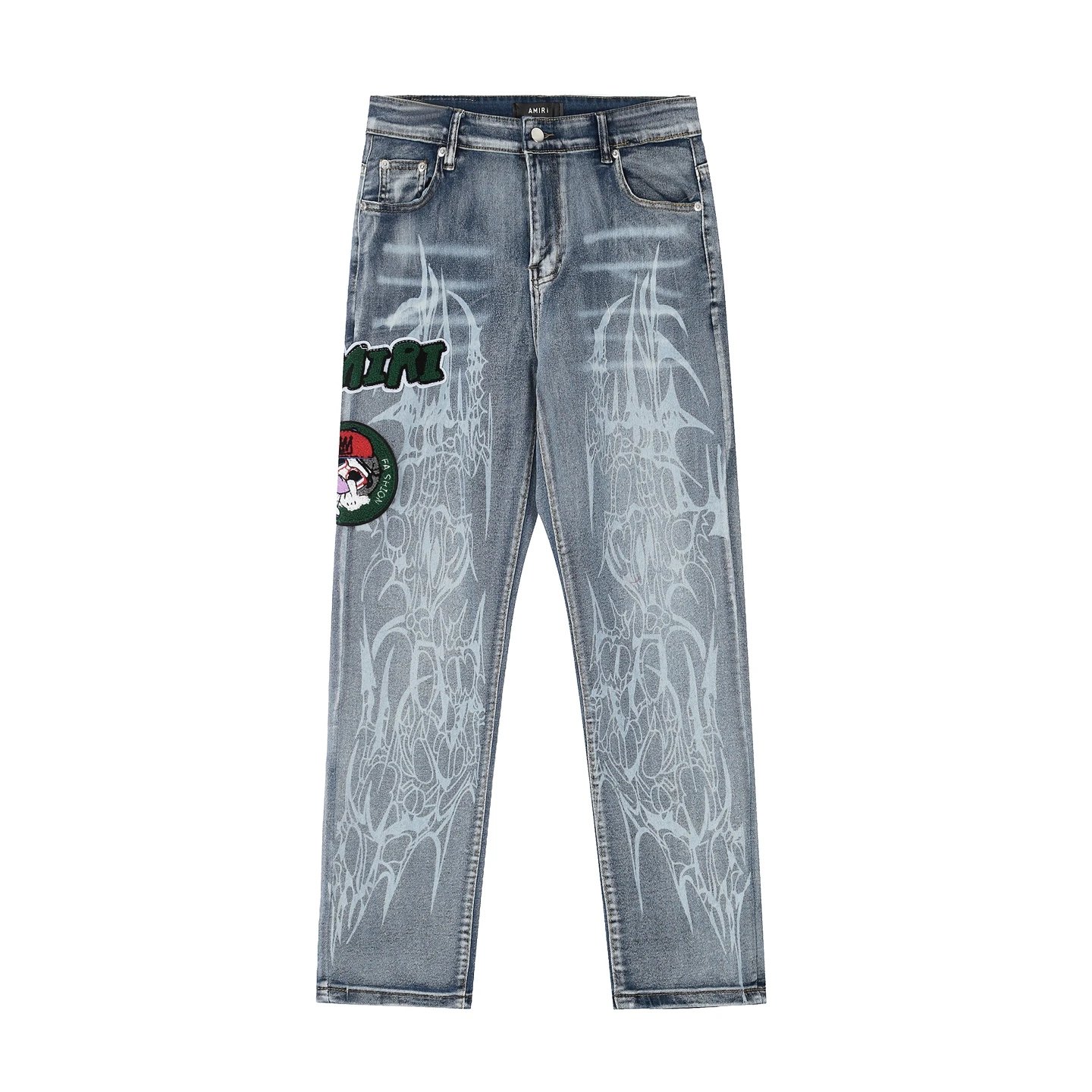 Amiri Blue Patterned Straight Leg Jeans