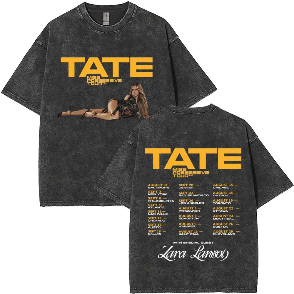 Zara Larsson, TATE Tour Washed Distressed Double-sided Print Short-Sleeve T-Shirt Collection - rep koszulki