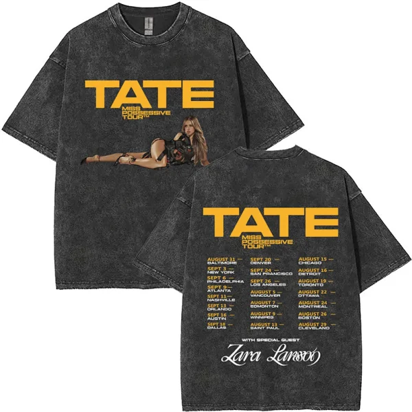 Zara Larsson, TATE Tour Washed Distressed Double-sided Print Short-Sleeve T-Shirt Collection